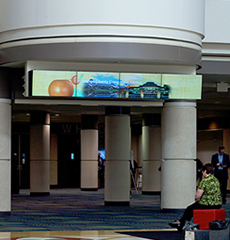 Digital sign above pillars