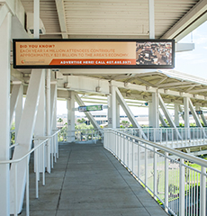 Static sign above walkway outside